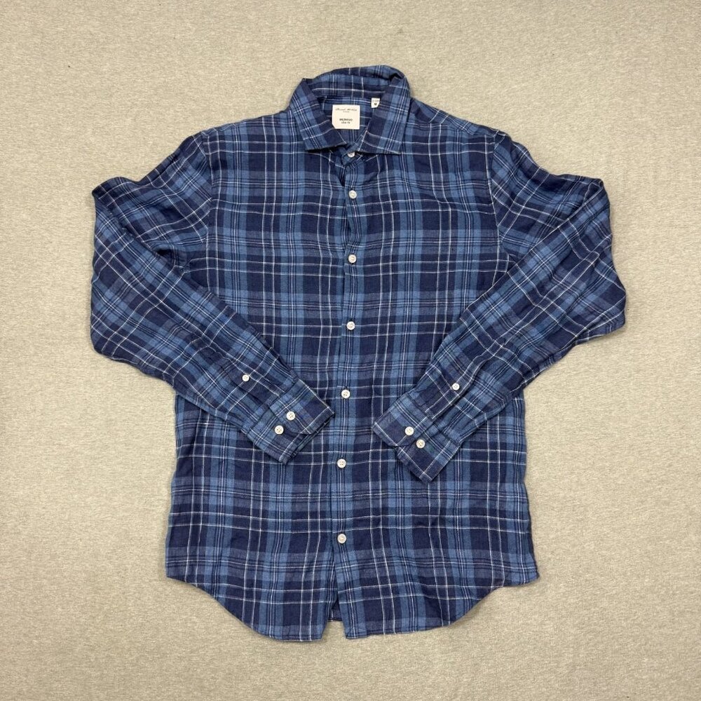 Baird McNutt Linen Shirt Medium Slim Fit Blue Casual Cottagecore